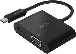 محول Belkin USB-C إلى VGA + شحن (يدعم دقة فيديو HD 1080p ، طاقة عبور 60 وات للأجهزة المتصلة) محول MacBook Pro VGA