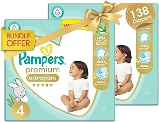 Pampers Premium Extra Care Diapers, Size 4, with lotion with aloe vera 138 Baby Diapers Bundle of 2