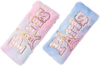 Andlosya G-9962 High Quality Fur Pencil Case with Large Capacity Pack of 2 Pieces for Kids and Students - Multi Color