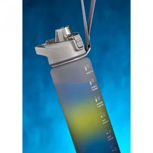 Motivational Water Bottle With Straw,. Gradient Gray With Yellow