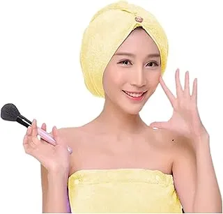 Microfiber Super Absorbent Button Hat Towel for Drying Curly, Long & Thick Hair (Yellow)