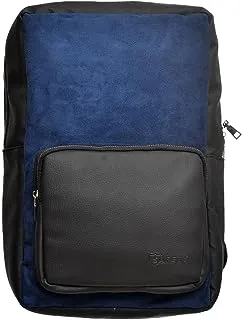 Safety Leather Two Way Zipper Laptop Backpack With Zipper Leather Pocket And Chamois Front For Laptop Protection - Black Navy