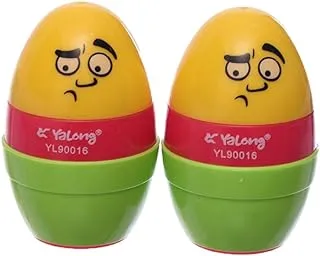 Yalong YL-90016 2 in 1 Sharpener&Eraser Egg Shape Pack of 2 Pieces For School, Student, office - Multi Color