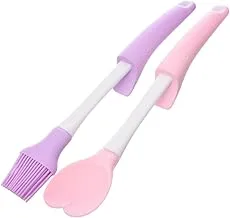 Generic Slicone Distribution Kit With Oli Brush And Hear Shape Spatula For Home Set Of 2 Pieces - Purple Pink