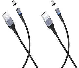 XO NB125 Megnatic Lightning Charger Cable With Led Light And 2A Max Output 2000MM Set Of 2 Pieces - Black Silver