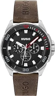 HUGO Analogue Multifunction Quartz Watch for Men with Brown Leather Strap, 1530285, Black, strap