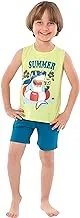 Jockey M M Cotton Set Of 2 Pieces Sleeveless T-Shirt&Short Printed Summer For Boys-Yellow&Turquoise-2Year