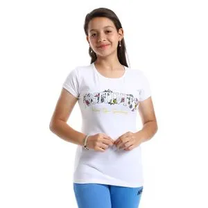 AlNasser White Printed Girls Tees