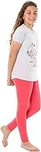 Jockey M M Cotton Set Of 2 Pieces Half Sleeves T-Shirt&Pants Printed Squirrel For Girls-Light Grey&Watermelon-13Year