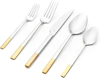 Hisar Milano Full Gold Diamond Line 18/10 Satinless Steel Cutlery Set Of 89 Pieces With A Box - Silver Gold