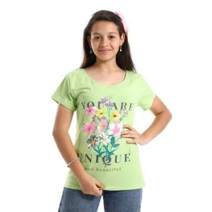 AlNasser Girls Floral Printed Chartreuse Green Blouse