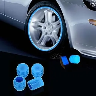 4 Pieces Car Wheel Valve Stem Caps Luminous Tire Valve Stem Caps for Cars Motorcycles Trucks Bikes Blue