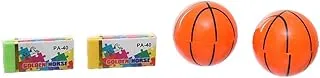 Pencil Sharpener Basket Ball Desing With Hi-Polymer Soft Eraser set Of 4 Pcs For School, Student, Office - Multi color