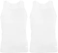 Calvino Cotton Set Of 2 Pieces Round Neck Sleeveless Undershirt For Men-White-2XL