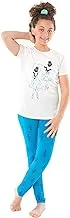 Jockey M M Cotton Set Of 2 Pieces Half Sleeves T-Shirt&Pants Printed Girls For Girls-Off White&Blue-14Year