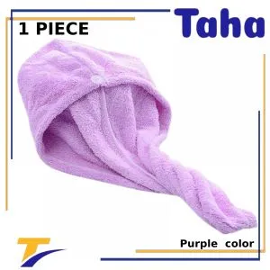 Buttoned Bath Hair Towel Purple Color 1 Piece