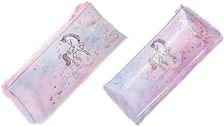 Andlosya G-9939 High Quality Fur Pencil Case Unicorn Printed Pack of 2 Pieces for Kids and Students - Multi Color