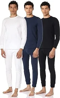 Red Cotton Mens 3 Multi Color thermal set Padded inside Base Layer Set (pack of 6)