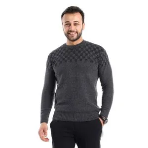 Caesar Ribbed Round Neck Dark Grey & Black Pullover