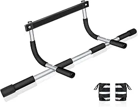 BZK Pull Up Bar, Multifunctional Portable Indoor Fitness Chin-Up Bar with Durable Foam Grip for Upper Body Workout, Strength Training - Bonus 2 Professional Wrist Straps