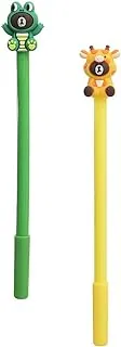 A-012 Gel Ink Pen Blue Ink with Toy Shape on The Cap Pack of 2 Pieces for Kids And Student - Yellow Green