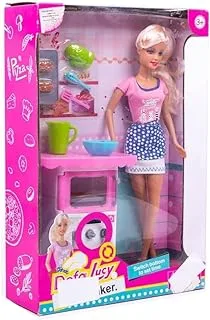 Generic Plastic Pretty Baker Doll With Oven Baking Tools And Bread Mold Set Of 9 Pieces For Girls - Multi Color