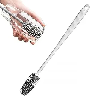 Silicone Baby Bottle Cleaning Brush With Long Handle For Water Bottles And Cups - Grey White