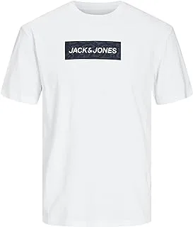 تي شيرت JACK & JONES PLUS للرجال بشعار Jconavigator SS برقبة دائرية، أبيض، 3XL