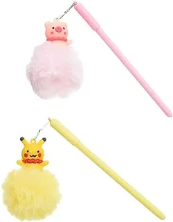 Yang Yang YY-2002 Gel Ink Pen with Fur Toy Medal Blue Ink 0.5mm Set of 2 Pens for Office and Student - Yellow Pink