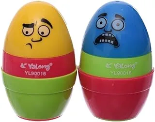 Yalong YL-90016 2 in 1 Sharpener&Eraser Egg Shape Pack of 2 Pieces Assorted color For School, Student, office - Multi Color