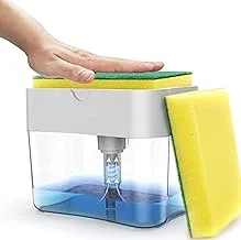 2 in 1 Large Capacity Soap Dispenser Pump with Sponge and Sponge Holder Rack for Washing Dishes, One Hand Use, Affordable Size, Gray