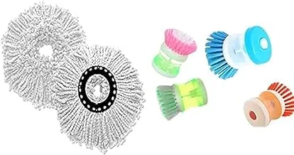 Cotton Mop Blade Rotating, Multi color + Brush for dishes with liquid soap-plastic assorted color