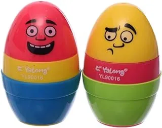 Yalong YL-90016 2 in 1 Sharpener&Eraser Egg Shape Pack of 2 Pieces Assorted color For School, Student, office - Multi Color