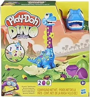 Hasbro Play-Doh Dino Crew Growin' Tall Bronto Toy Dinosaur for Kids 3 Years and Up with 2 Eggs, 2.5 Ounces Each, Non-Toxic