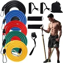 SKY-TOUCH Portable Exercise 11Pcs Resistance Band Set Stackable Up to 150 Lbs (5 Stackable Exercise Bands with Door Anchor, Ankle Straps Carrying Case) Exercise Stretch Fitness Home Set