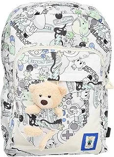 Dragon Fabric Unisex Teddy Bear Large Zipper Backpack With Big Zipper Front Pocket And Two Bottle Place For Kids - Multi Color