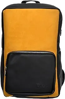 Safety Leather Two Way Zipper Laptop Backpack With Zipper Leather Pocket And Chamois Front For Laptop Protection - Black Yellow