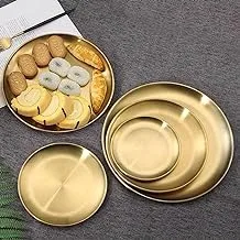 Western Round Steak Plate Eco Friendly Stainless Steel Dinner Plates Gold Tray Round Tableware (20cm)