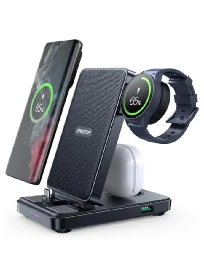 JOYROOM JOYROOM JR-WQS01 4 in 1 Wireless Charging Stand For Type-C Cellphone&Earphone SMART Watch Series(Black) Black