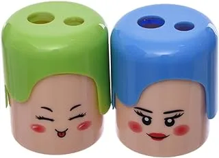 Xinle XL-388 High Quality Material Sharpener Dual Holes character Design Pack Of 2 Pieces For School, Student, office - Blue Green