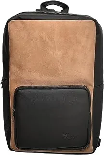 Safety Leather Two Way Zipper Laptop Backpack With Zipper Leather Pocket And Chamois Front For Laptop Protection - Black Beige