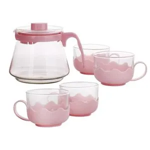 Glass Tea Pot Set With 4 Cups Infusion