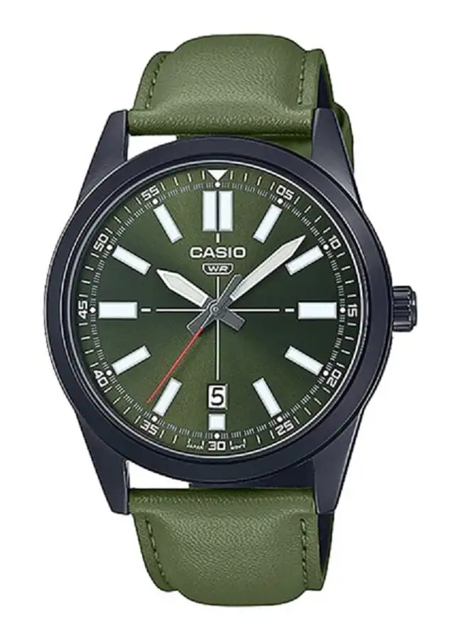 CASIO ساعة يد جلد بعقارب MTP-VD02BL-3EUDF