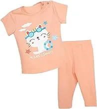 Jockey M M Cotton Set Of 2 Pieces Half Sleeves T-Shirt&Pants Printed Cat For Girls-Simon-5-9 Months