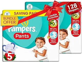 Pampers Pants, Size 5, with lotion with olive oil 128 Baby Diapers Bundle of 2