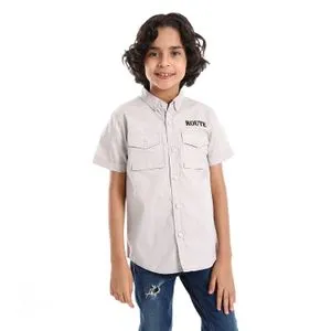 AlNasser Short Sleeves Buff Beige Boys Plain Button Down Shirt