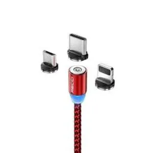 Recci Magnetic Data Cable Gride Series USB-A To USB-C, 100 Cm Red-RTC-N27C-R