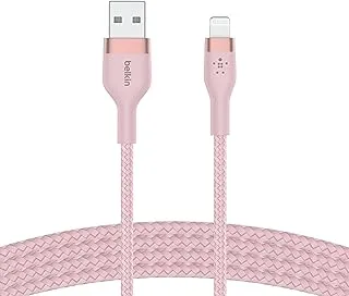 كابل Belkin BoostCharge Pro فليكس مضفر USB من النوع A إلى Lightning (1M / 3.3FT) ، كابل شحن معتمد من MFi لأجهزة iPhone 13 و 12 و 11 و Pro و Max و Mini و SE و iPad والمزيد - وردي