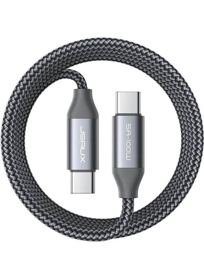 JSAUX JSAUX ARMOR Series  Cable - USB C to USB C 2.0 5A 100W Fast Charge Durable Nylon Braided Cable, 2m Grey
