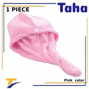 Taha Offer Buttoned Bath Hair Towel Pink Color 1 Piece